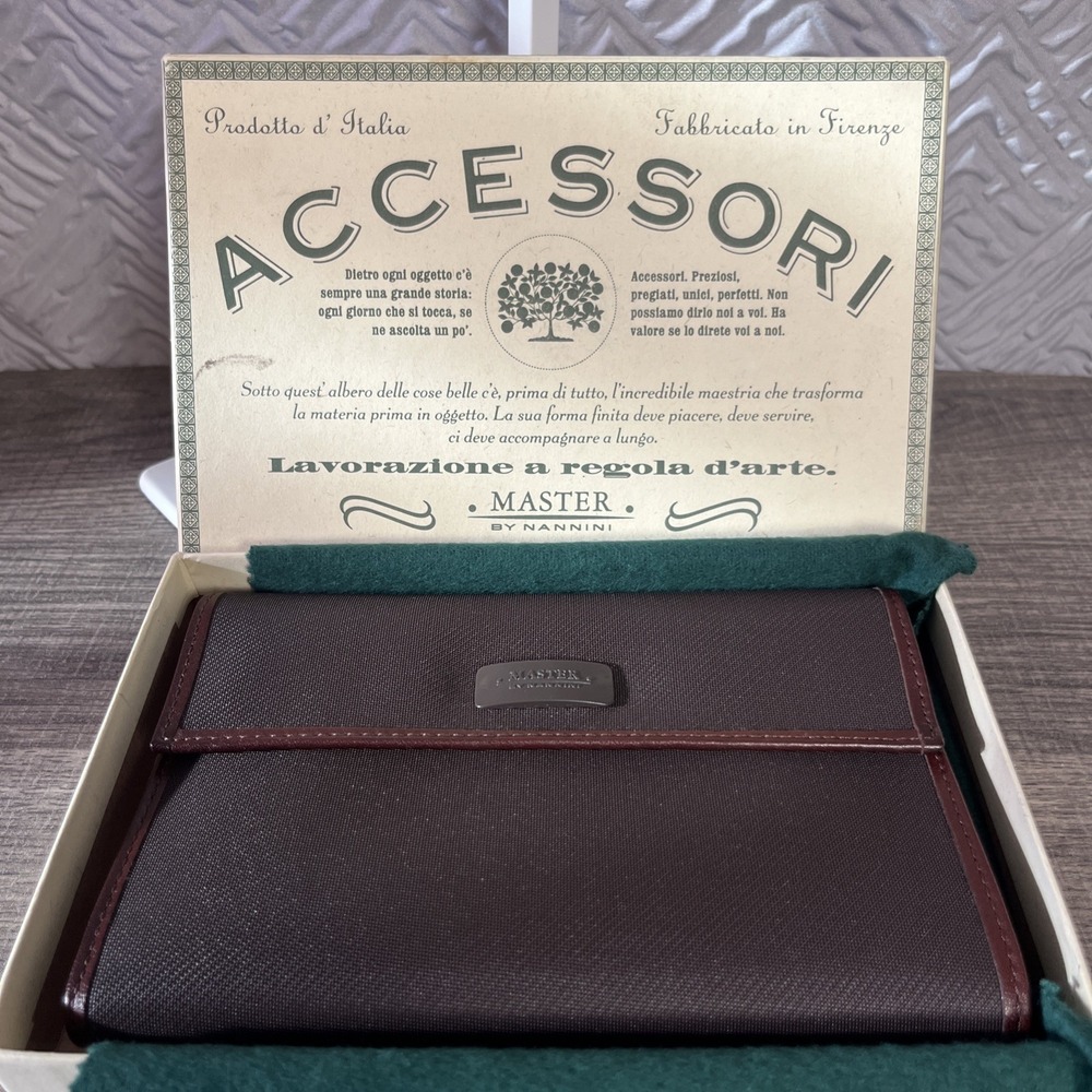 Nannini Italian Brown Master Canvas and Leather Wallet Clutch with Box